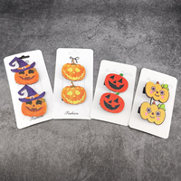 2 Buah/Set Jepit Rambut Cetak Felt Halloween 3.5Cm Jepit Rambut Gigi Ganda Benang Jepit Rambut Lucu untuk Dekorasi Rambut Cosplay Pesta Anak-anak
