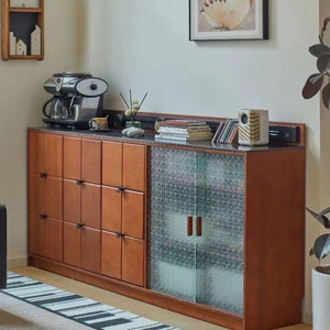 Retro Solid Wood <b>Sideboard</b> With <b>Storage</b> Drawers And Glass Doors For Living Room Or Entryway - Product Image 1