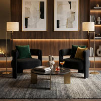 [Stock US] Fauteuil d'appoint moderne en velours noir incurvé, rembourré, avec pieds épais, pour salon, chambre, hôtel, salle de séjour
