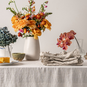 Màu be tự nhiên handmade thêu Monogram Khăn ăn Ruffle cạnh <span class=keywords><strong>linen</strong></span> vải vải khăn ăn placemats cho đám cưới <span class=keywords><strong>100</strong></span>% <span class=keywords><strong>Linen</strong></span> - Product Image 2