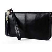 Pochette à main en cuir vintage de haute qualité pour femmes, petite, noire, avec fermeture à glissière, portefeuille à bandoulière