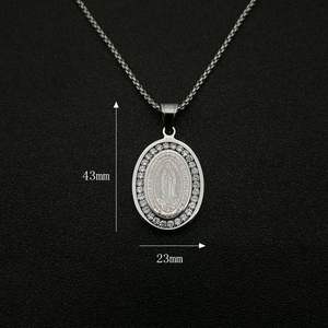 Set baja tahan karat berlapis emas 18K zirkon religius Guadalupe perhiasan kalung liontin perawan Mary untuk pria wanita - Product Image 2