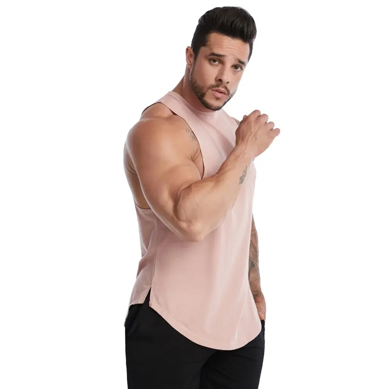 Camiseta de algodón de Color liso para hombre, camiseta sin mangas transpirable de secado rápido para gimnasio y Fitness