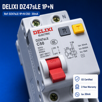 Disjoncteur différentiel DELIXI 50A RCBO 1P+N 230V 6kA 30mA Courbe C Cuivre PA66 Montage sur rail Protection contre les fuites Bureau