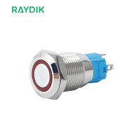 Interrupteur à bouton-poussoir miniature en acier inoxydable, 12 mm, 12 V, momentané, éclairé par LED, avec dessus surélevé