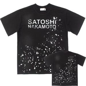 T-shirt à manches courtes imprimé lettres rétro classiques Splash Ink SATOSHI <span class=keywords><strong>NAKAMOTO</strong></span> pour hommes et femmes - Product Image 1