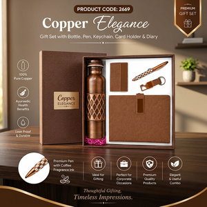 Elegant Copper Corporate Gift Set Pure Copper Bottle Pen Keychain Card Holder PU <b>Leather</b> <b>Diary</b> Personalized Handmade Gifting - Product Image 4