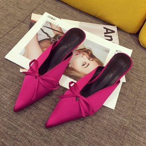 Mules élégantes pour femme en satin à bout pointu avec nœud, talons fins et bas, pour l'extérieur, style mode et chic - Product Image 3