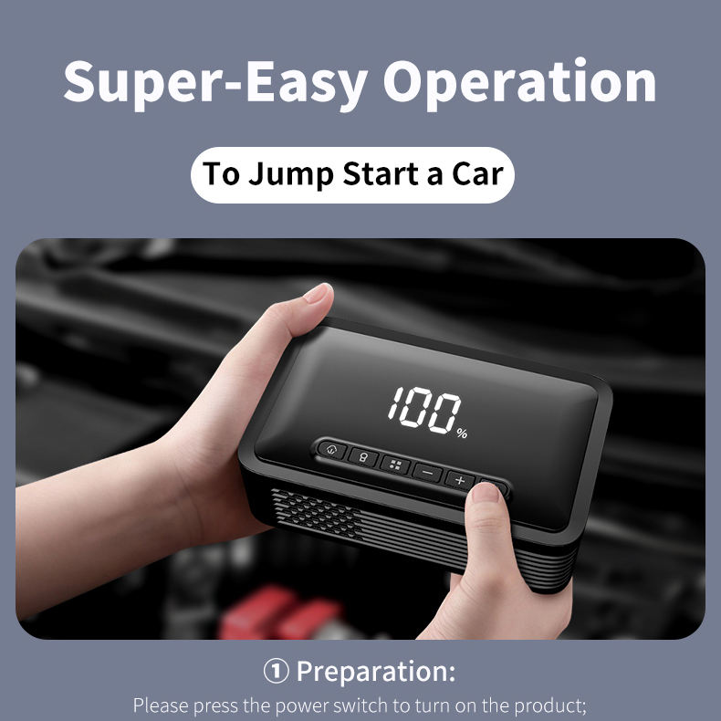 600A 4-in-1 Car Jump Starter & Tire Inflator PD100W Fast Charge Power Bank with LED Display Emergency Car Charger for SUV/Truck
