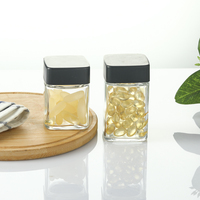 Pot de stockage carré transparent pour poudre de protéines et vitamines 30/60/90/110 ml, flacon en verre pour suppléments et médicaments avec couvercle à vis en plastique