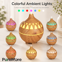 Diffuseur d'arômes en bois à remplissage par le haut, recharge facile, compatible huiles essentielles, lumière chaude pour la maison, le spa, la chambre, humidificateur de table
