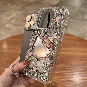 Phim Hoạt Hình Sang Trọng Mèo Gương Bling Long Lanh Trường Hợp Điện Thoại Cho <span class=keywords><strong>Iphone</strong></span> 17 15 14 13 Pro Max Thạch Bow Phụ Nữ Bìa Cho <span class=keywords><strong>Iphone</strong></span> 11 16 - Product Image 3