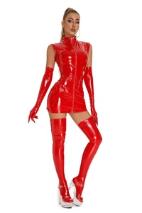 Sexy Womens sáng bóng PU da dây kéo phía trước đáy quần Bodycon Dresses ướt nhìn cực khiêu vũ <span class=keywords><strong>Latex</strong></span> Catsuit đêm Bar Đảng Rave clubwear - Product Image 6