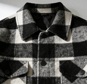 Giacca in Lana da Uomo Primavera-Autunno - Giacca a Quadri Bianco e Nero - Logo Personalizzabile - Stile Casual - Product Image 4