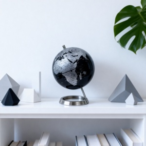 Globo Terráqueo Giratorio de 360 Grados, <span class=keywords><strong>Mapa</strong></span> del Mundo en Negro y Plateado con Base de Metal, Globo Decorativo de Escritorio para Decoración del Hogar y la Oficina - Product Image 5