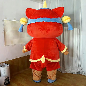 <span class=keywords><strong>Disfraz</strong></span> de Mascota de <span class=keywords><strong>Gato</strong></span> con Cabeza de León Chino, Adorable Traje de Felpa Rojo Festivo, Perfecto para el Año Nuevo Lunar y Cosplay de Carnaval - Product Image 4