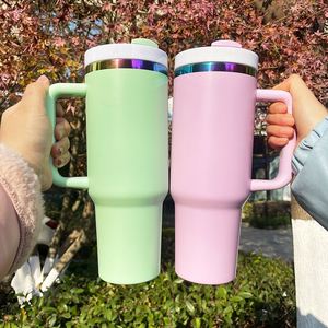 2024 New Style <b>Macaron</b> Powder Coated 40oz Tumbler With Handle Personalized Laser Engraved Logo Design - Product Image 3