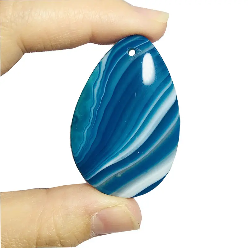 Nuevo colgante con perforaciones en forma de rebanada de ágata de encaje azul para la fabricación de joyas DIY