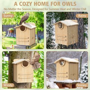 Casa Grande para Búhos para Exteriores, Caja de Anidación para Búhos con Virutas de Madera y Comedero, Casa de Pájaros de Madera - Product Image 6