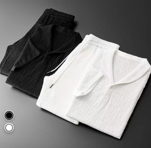 Ensemble assorti léger d'été pour <span class=keywords><strong>homme</strong></span> - Haut à manches courtes et pantalon long, <span class=keywords><strong>tenue</strong></span> décontractée minimaliste pour le quotidien - Product Image 4