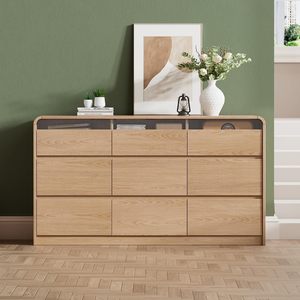 <span class=keywords><strong>Commode</strong></span> à <span class=keywords><strong>9</strong></span> <span class=keywords><strong>tiroirs</strong></span> avec vitrine en verre encastrée, rails métalliques silencieux, <span class=keywords><strong>commode</strong></span> sans poignées pour vêtements - Product Image 4