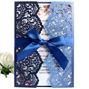 Tarjeta de Invitación de Boda o San Valentín DAMAI, Plateada con Diseño Floral Hueco y Lazo de Satén, Decoración con Corte Láser - Product Image 2