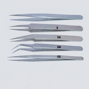Juego de 5 pinzas antimagnéticas de acero inoxidable con bolsa de almacenamiento para reparación de relojes, joyas y herramientas electrónicas |   GS1549 - Product Image 1