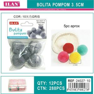 Pompon en laine grise Ilan 3,5 cm pour décorations artisanales - Product Image 1