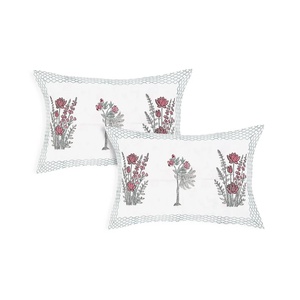 Cottagecore Floral Bedsheet Set | White Block Print Cotton Bedding Handmade <b>Flat</b> Sheet with <b>Pillow</b> Covers Soft Boho Aesthetic - Product Image 3