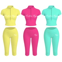 Ensemble 2 pièces pour femme : haut court à demi-zip et pantalon capri taille haute – Tenue de sport décontractée