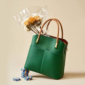 Sac seau en cuir véritable pour femme tendance, 21,5x21x11 cm, fermeture à glissière, bandoulière amovible, toutes saisons, portable - Product Image 3