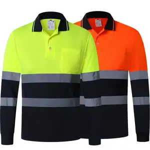 OEM Factory Custom Logo Long Sleeve High Visibility Safety Security Work T Shirt Hi Vis Men Reflective Polo Workwear Shirt