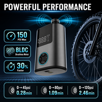 Compresseur d'air portable compact sans fil 150 PSI, mini pompe électrique pour vélo, gonflage rapide sans balais, arrêt automatique pour le cyclisme en extérieur
