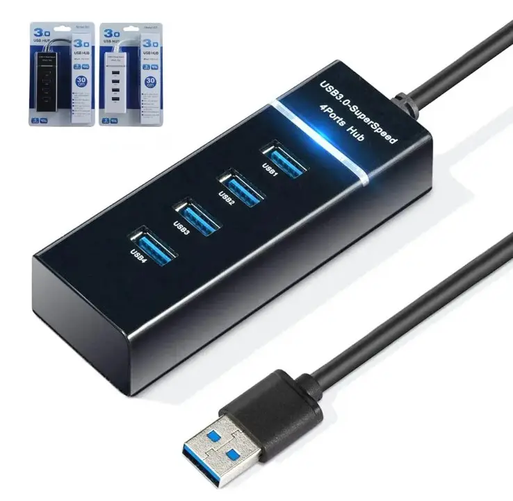 Shenzhen Hot Selling 4-Port USB 3.0 Hub with 30cm Long Cable for Laptop PC MacBook Mac Pro Mac Mini iMac Surface Pro and more