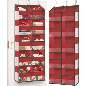 Organisateur de Noël à suspendre au-dessus de la porte, 10 compartiments, rangement suspendu extra large pour vêtements et cadeaux, en tissu non tissé rouge - Product Image 1