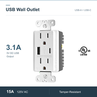 Nachttisch-USB-Ladeanschluss 15A 125VAC USB-A USB-C 3.1A USB-Ausgang 5V DC Fest Verdrahtet Manipulationsgeschützt für Mobiltelefon-Aufladung
