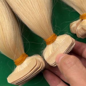 100% cutícula alineada sin enredos sin desprendimiento Rubio 613 color cinta de cabello humano recto extensiones de cabello de un solo donante - Product Image 6