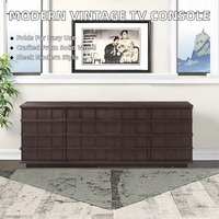 Meuble TV, console multimédia, buffet, armoire de rangement en bois de chêne foncé à motif géométrique de style Mid-Century Modern pour chambre et salon