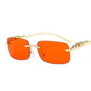Lunettes de soleil rétro personnalisées avec logo, monture métallique tête de léopard, colorées, sans monture, carrées, pour hommes et femmes - Product Image 2