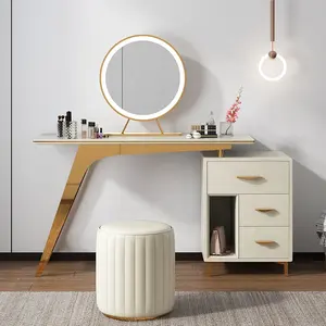 Licht Luxe Kaptafel Met Smartmirror En Kruk Leer Gespiegeld Dressoir Moderne Ontwerp Make Up Tafel Slaapkamer Meubels