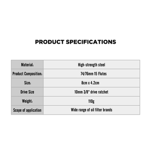 <b>Oil</b> <b>Filter</b> Cap <b>Wrench</b> 74mm 15 Flute Steel <b>Oil</b> <b>Filter</b> Cap Removal Tool - Product Image 3