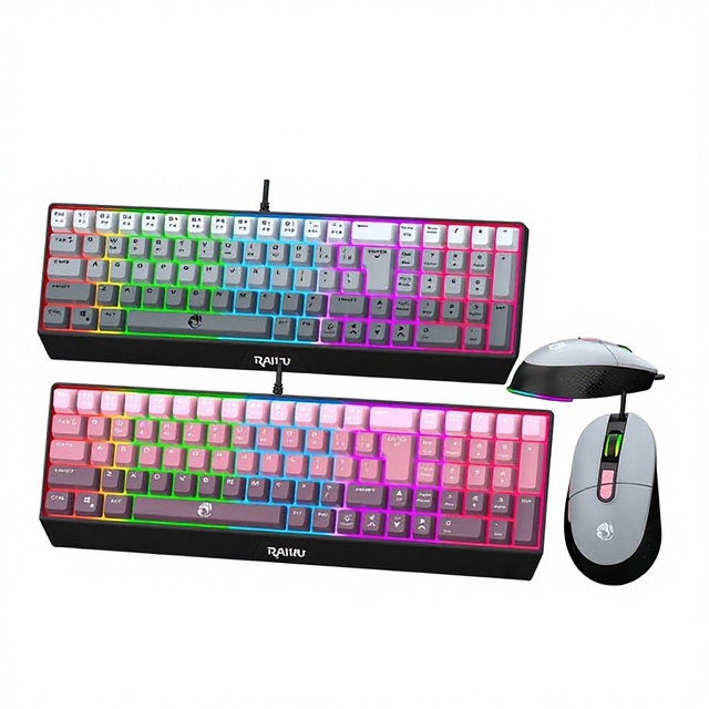 RAIKU T85 Gradient Color Gaming Keyboard and Mouse Set with USB 3200 DPI Three-Color Wired Illuminated Combo Ergonomic Design