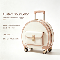 Valise élégante rétro ronde pour femme, en ABS et PU, avec 4 roulettes pivotantes, approuvée par les compagnies aériennes, sac de voyage pour cosmétiques