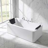 Bañera Rectangular Moderna de Acrílico de 1.7m con Desagüe, Independiente, Minimalista, Ecológica, para Interiores, Fácil de Limpiar, Ideal para Apartamentos