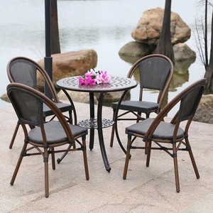 Chaise d'extérieur style bistrot pour café, jardin, balcon, style français, en aluminium empilable, aspect bambou - Product Image 4