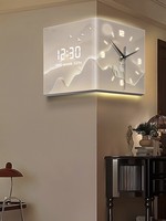 Jam Dinding Akrilik Dua Sisi Digital Tanpa Bor Modern dengan Layar Digital dan Lampu Bulan, Jam Dinding Elektrik Satu Sisi