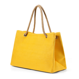 Bolso de mano reutilizable de lino de color caramelo para mujer, bolso de compras de lona a la moda, logotipo personalizado - Product Image 3