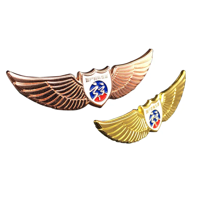 High Quality Custom Angel Wing Shaped Lapel Pins Badge Soft Enamel 3D Gold Metal Pilot Wings Pin