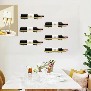 Estantes de Pared Metálicos Dorados para Botellas de <span class=keywords><strong>Vino</strong></span>, Soporte de Exhibición para Botellas de <span class=keywords><strong>Vino</strong></span>, Organizador Colgante para Botellas de Bebidas y Licores - Product Image 1