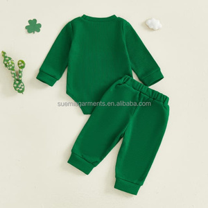 Letter Waffle Outfit Casual Spring Autumn Baby Infant Boys Girls Clothes Romper Pants <strong>Fake</strong> Drawstring Toddler <strong>Clothing</strong> Set - Product Image 2